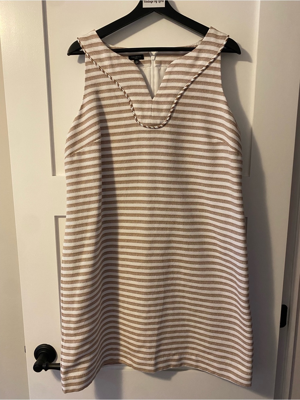 Talbots Beige and White Striped Sleeveless Mini Dress